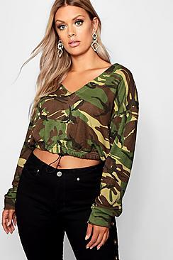 Boohoo Plus Camo Cropped Sweatshirt