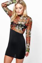 Boohoo Boutique Cleo Embroidered Midi Bodycon Dress Black