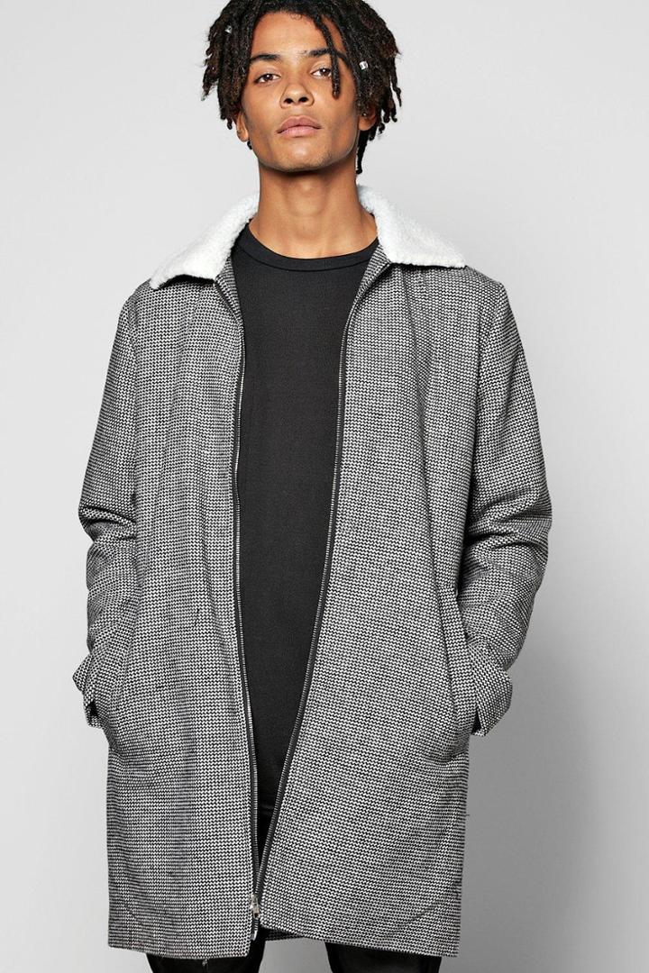 Boohoo Borg Collar Longline Harrington Coat Black