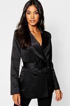 Boohoo Satin Belted Double Breasted Blazer