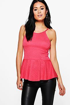 Boohoo Aria Textured Jacquard Peplum Top