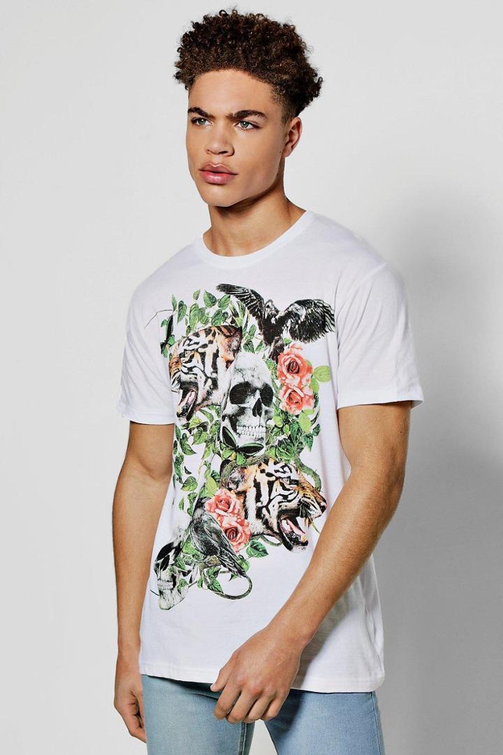 Boohoo Floral Skull Print T Shirt White