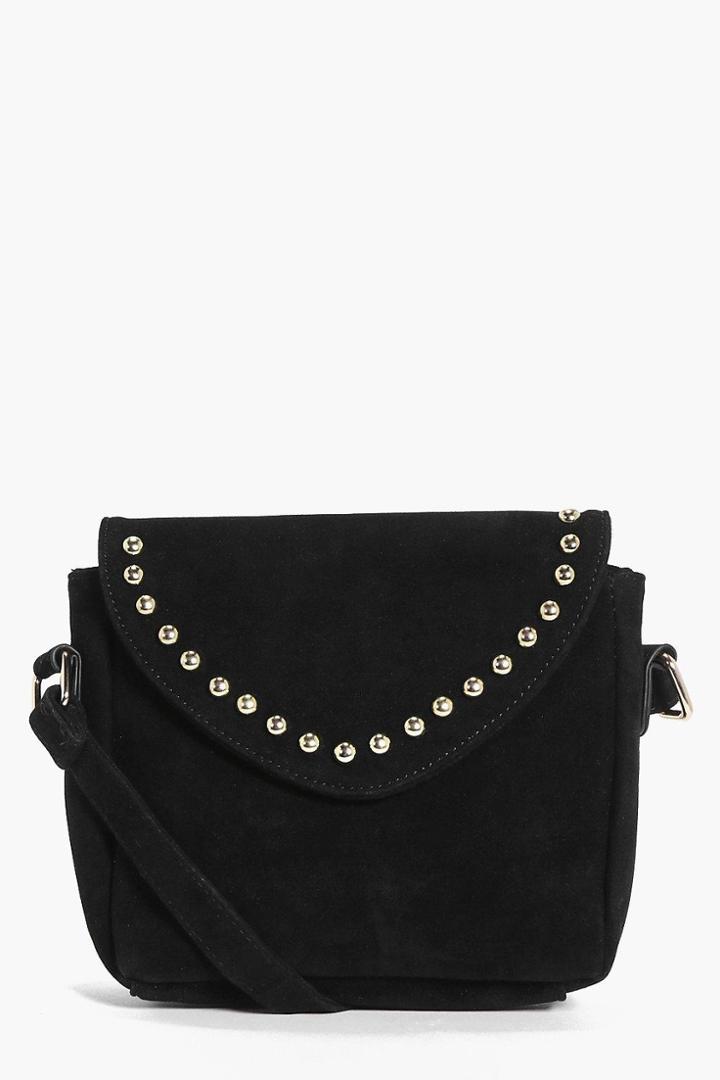 Boohoo Amy Suedette Studded Cross Body Bag Black