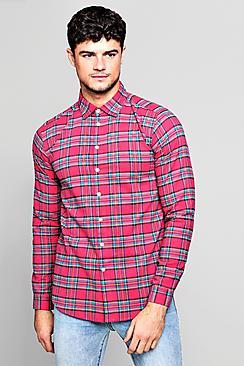 Boohoo Pink Long Sleeve Check Shirt