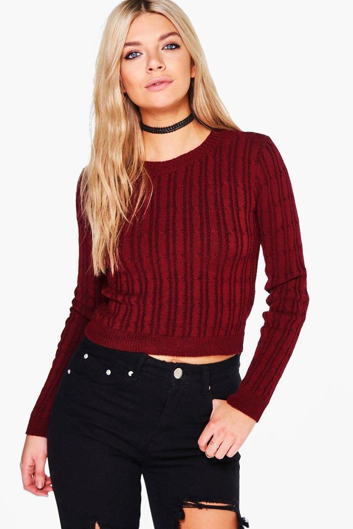 Boohoo Charlotte Cable Knit Jumper Wine