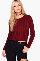 Boohoo Charlotte Cable Knit Jumper Wine