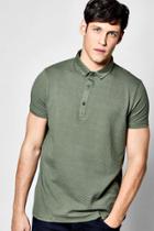Boohoo Textured Button Down Polo T Shirt Khaki