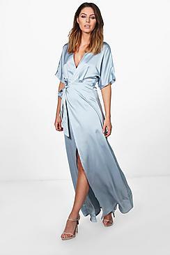 Boohoo Boutique Melodie Satin Kimono Maxi Dress