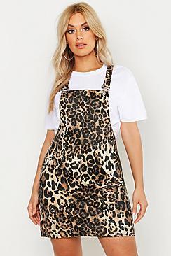 Boohoo Plus Leopard Print Pinafore Dress