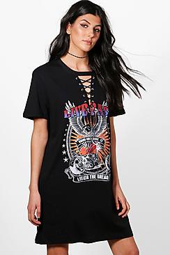 Boohoo Freya Lace Up Choker Band T-shirt Dress