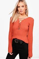 Boohoo Petite Lace Up Rib Knit Jumper