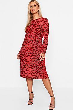 Boohoo Plus Leopard Print Wrap Tie Waist Maxi Dress