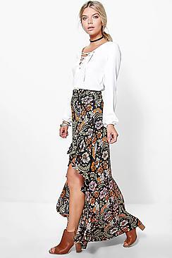 Boohoo Zala Ruffle Side Bohemian Maxi Skirt