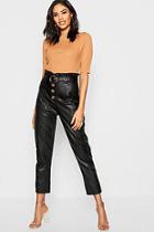 Boohoo Mock Horn Button Pu Paperbag Belted Trouser
