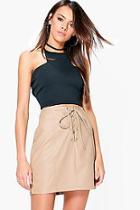 Boohoo Camille Lace Up Panelled Leather Look Mini Skirt