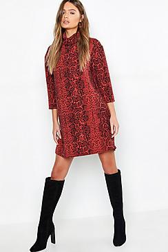 Boohoo Roll Neck Oversized Snake Print Shift Dress