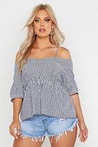 Boohoo Plus Gingham Check Cold Shoulder Top