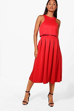 Boohoo Double Layer Midi Length Skater Dress