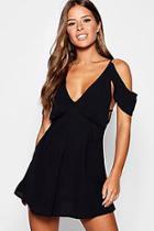 Boohoo Petite Cold Shoulder Woven Skater Dress