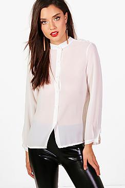 Boohoo Crinkle High Neck Blouse