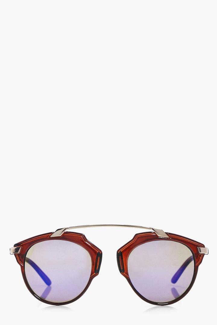 Boohoo Lacey Blue Lense Brow Bar Sunglasses Brown