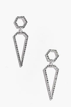 Boohoo Amelie Geometric Diamante Pendant Earrings