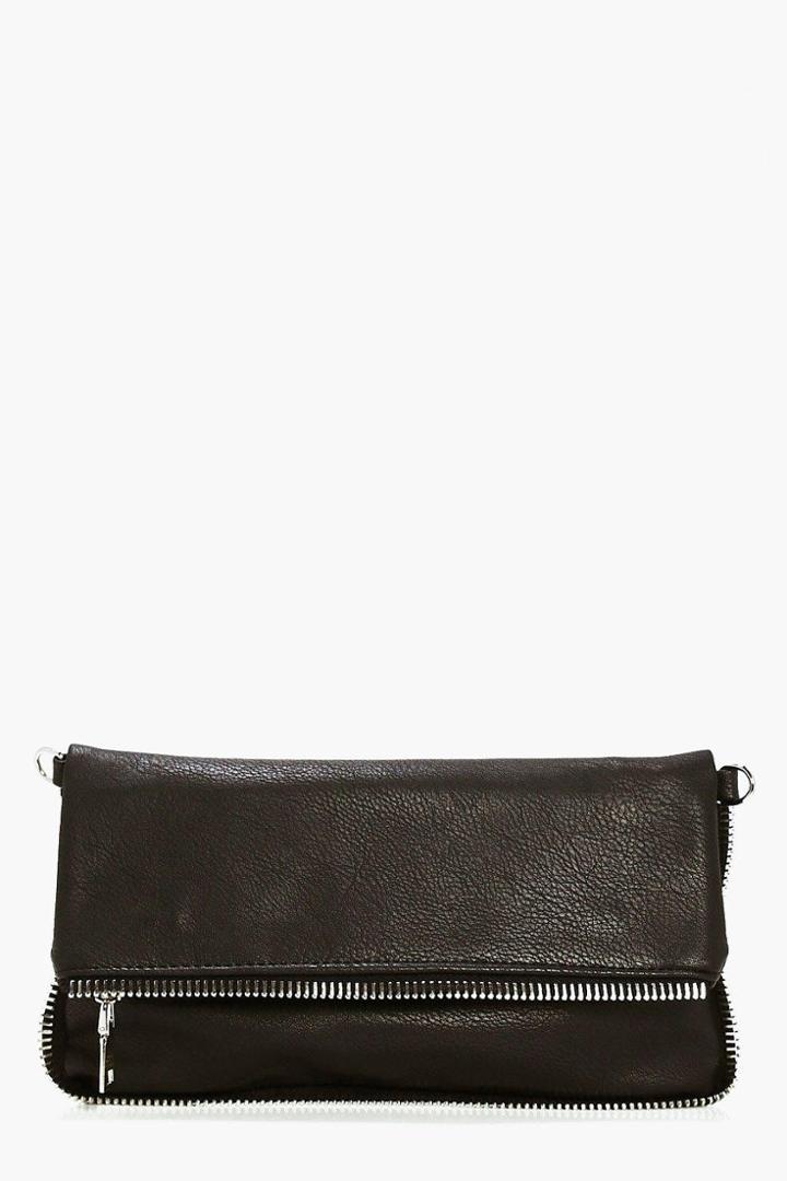 Boohoo Edie Zip Edge Fold Over Clutch Bag Black