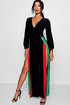 Boohoo Wrap Jumpsuit Contrast Open Side Detail