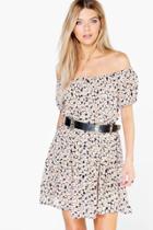 Boohoo Bekki Daisy Print Button Through Swing Dress Multi
