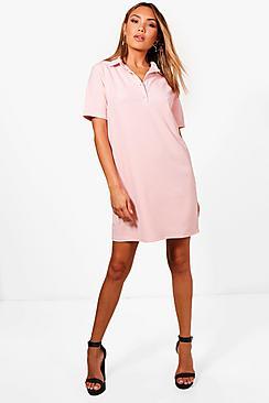 Boohoo Button Up Collared Shift Dress
