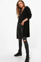 Boohoo Jennifer Half Rib Sleeve Midi Cardigan Black