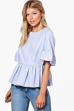 Boohoo Petite Brooke Stripe Peplum Hem Woven Top