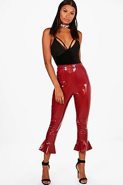 Boohoo Erin Vinyl Ruffle Hem Leggings