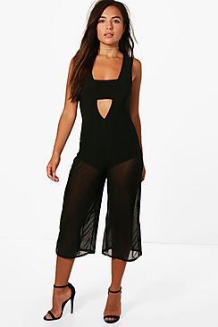 Boohoo Petite Sasha Mesh Panel Culotte Jumpsuit