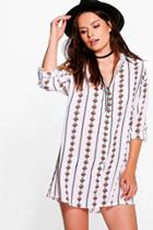 Boohoo Astrid Diamond Print Shirt Dress White