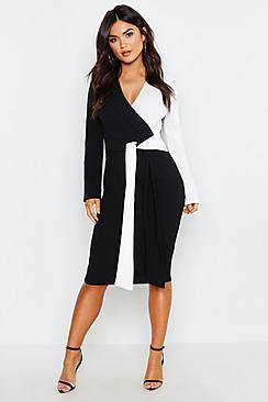 Boohoo Contrast Colour Block Wrap Midi Dress
