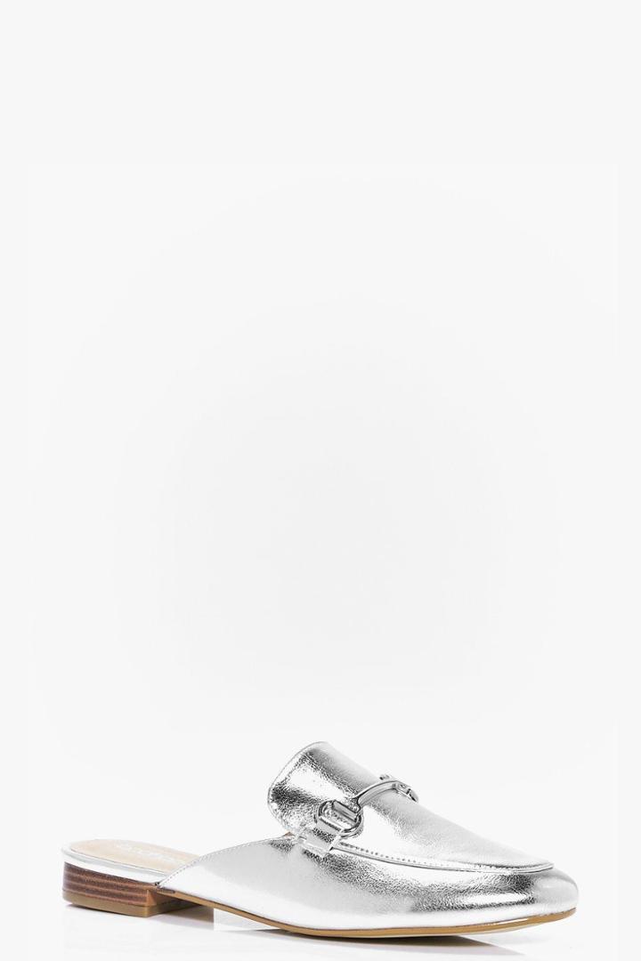 Boohoo Willow T Bar Mule Loafer Silver