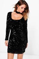 Boohoo Boutique Bria Choker Sequin Bodycon Dress Black