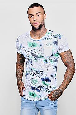 Boohoo Tropical Floral Print Longline Curved Hem T-shirt