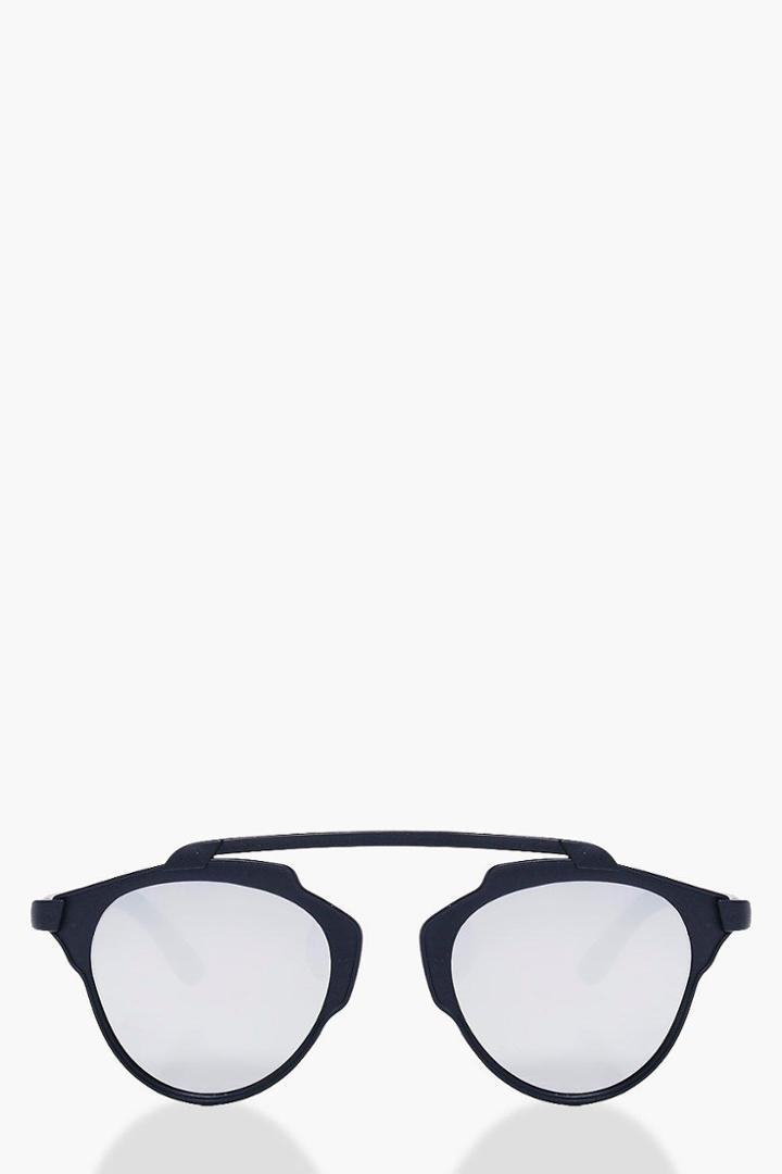 Boohoo Poppy Mirrored Brow Bar Aviator Sunglasses Black