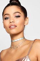 Boohoo Amy Holographic And Chain Choker 3 Pack