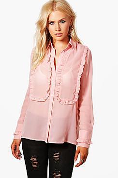 Boohoo Ruffle Front And Cuff Shirt