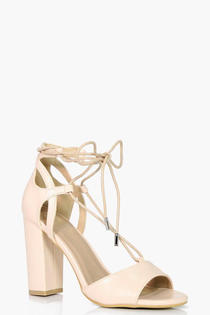 Boohoo Melissa Block Heel With Wrap Strap Ankle Nude
