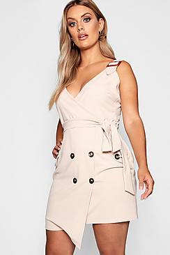 Boohoo Plus Button Detail Wrap Dress