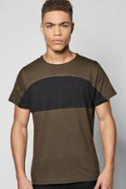 Boohoo Panel T Shirt With Zip Detail Khaki