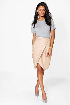 Boohoo Willow Asymetric Wrap Leather Look Midi Skirt
