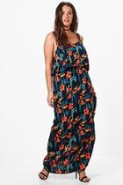 Boohoo Plus Faye Tropical Double Layer Maxi Dress