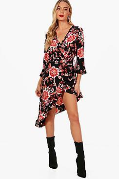 Boohoo Katie Floral Ruffle Wrap Dress