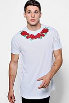 Boohoo White Crew Neck T-shirt With Rose Embroidery
