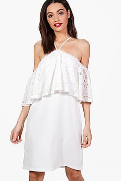 Boohoo Ivanka Cold Shoulder Lace Swing Dress